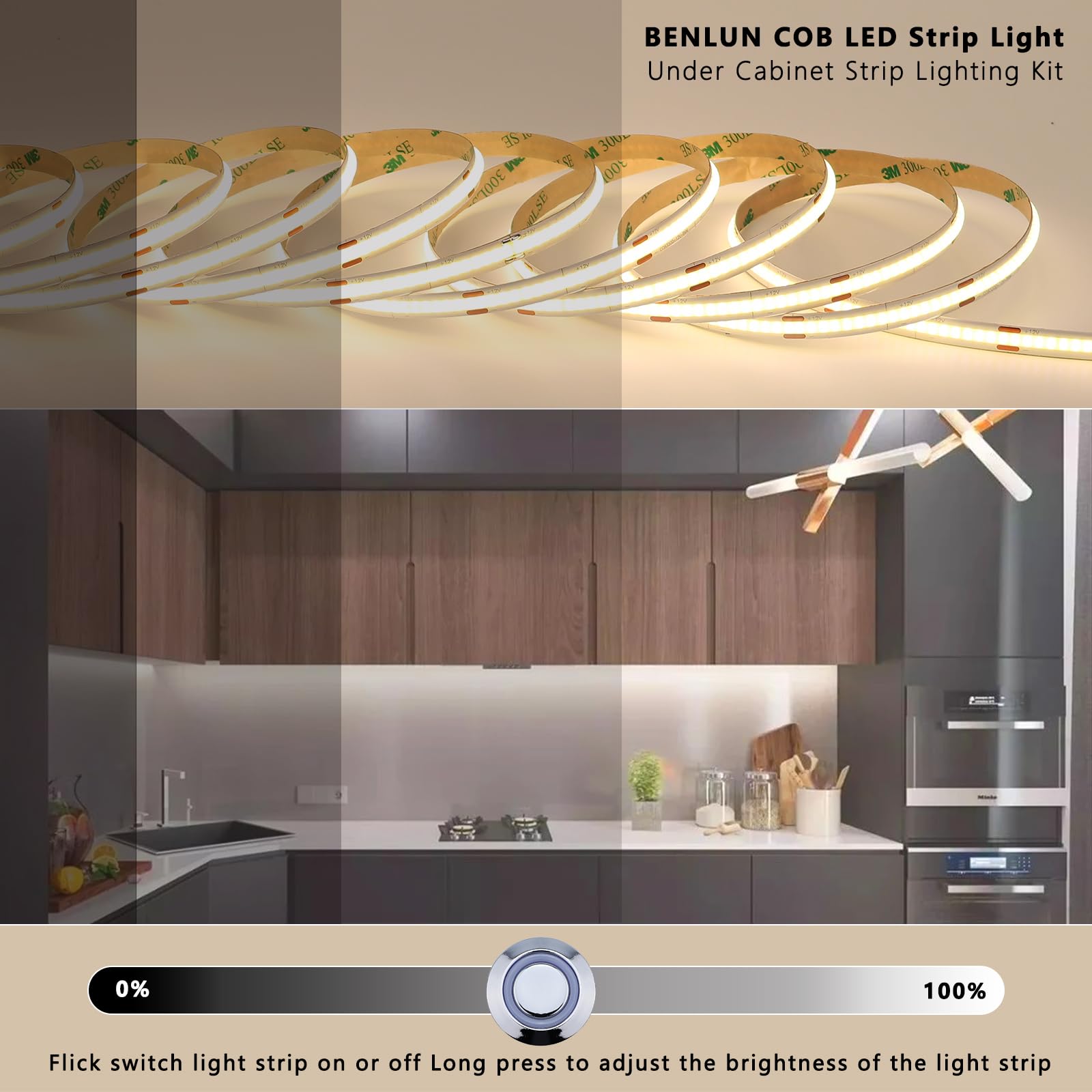 BENLUN solderless connectors enable quick connections for clean under-cabinet lighting.