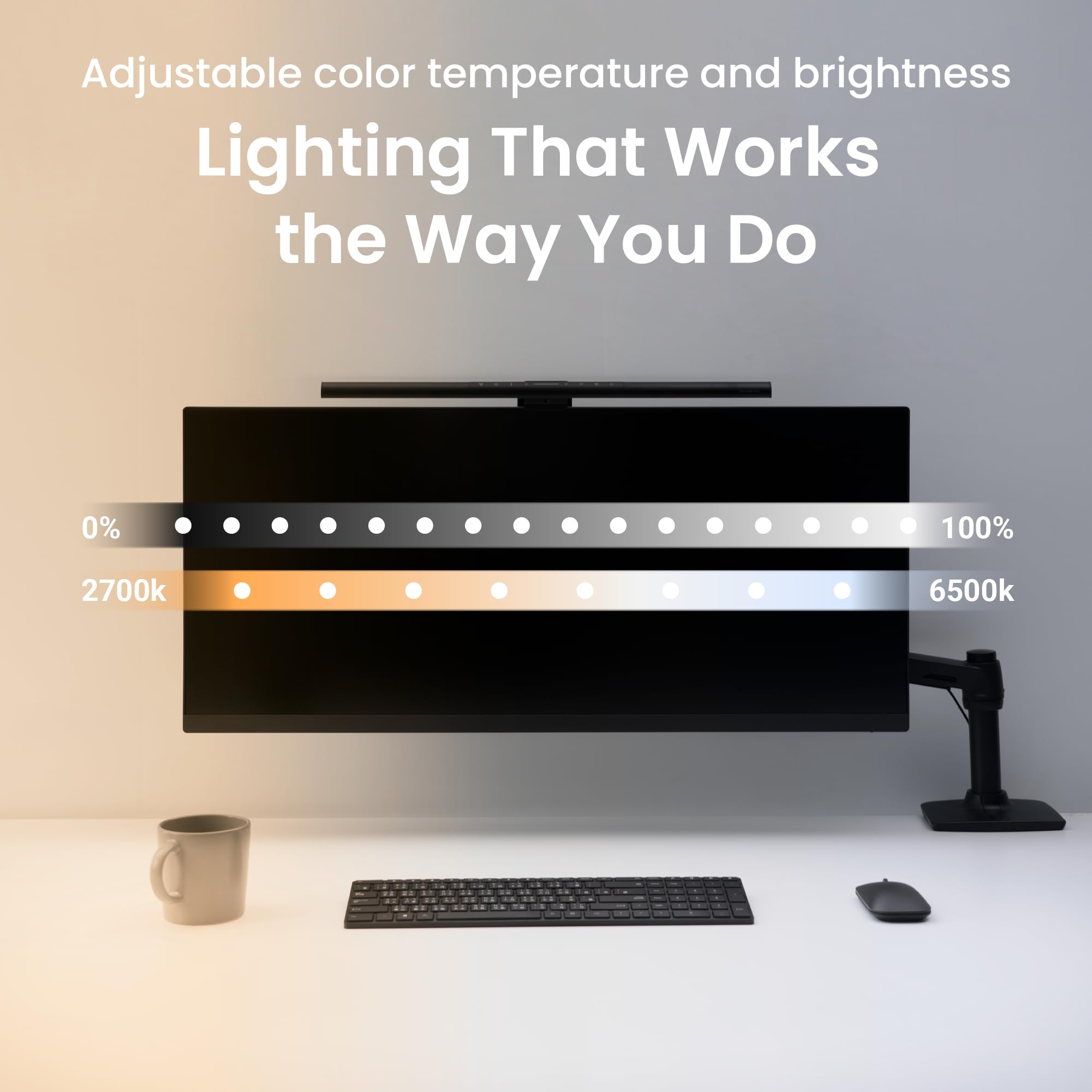 Intuitive function buttons on BenQ ScreenBar Pro for quick adjustments.