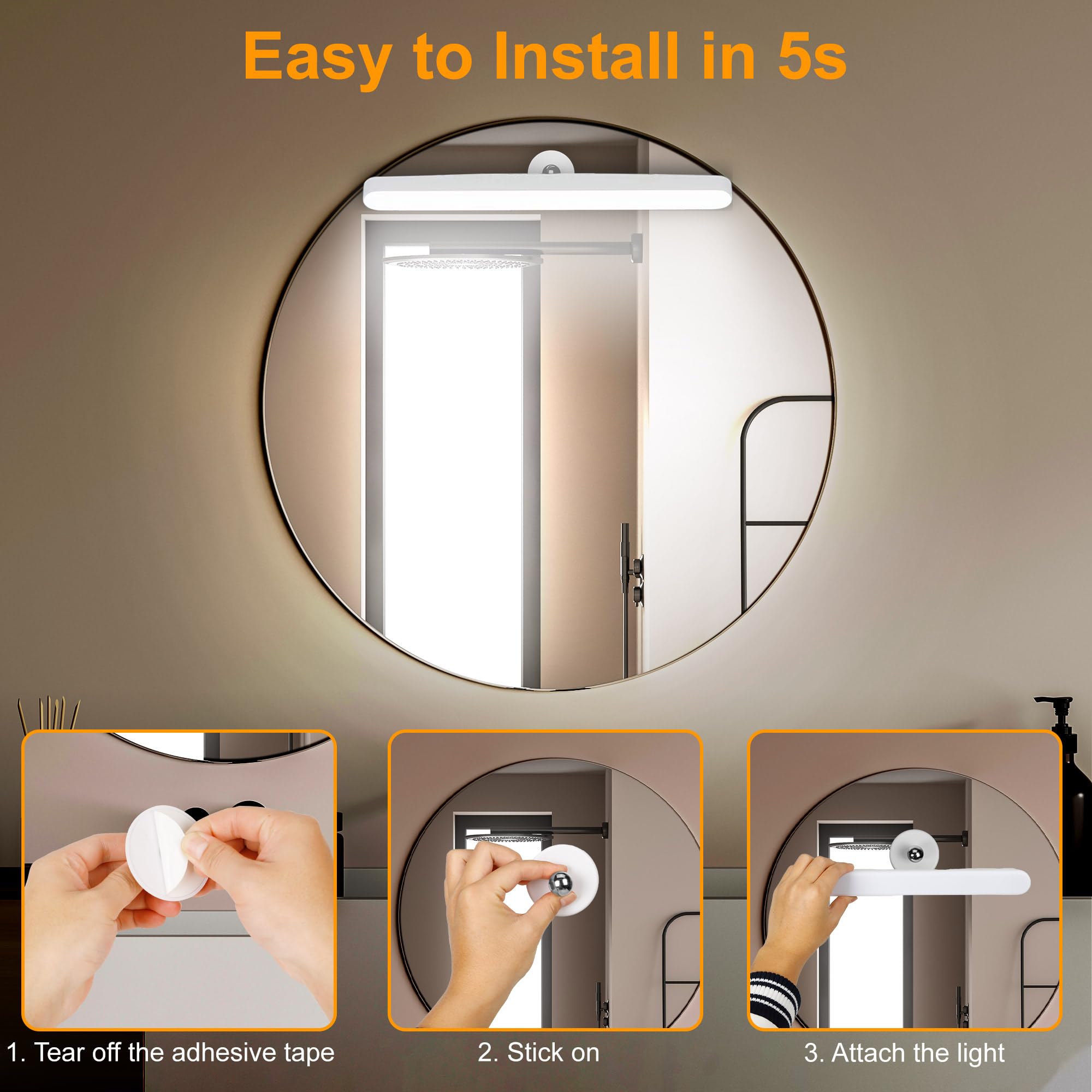 Benreom USB C charge cordless vanity light for travel use.