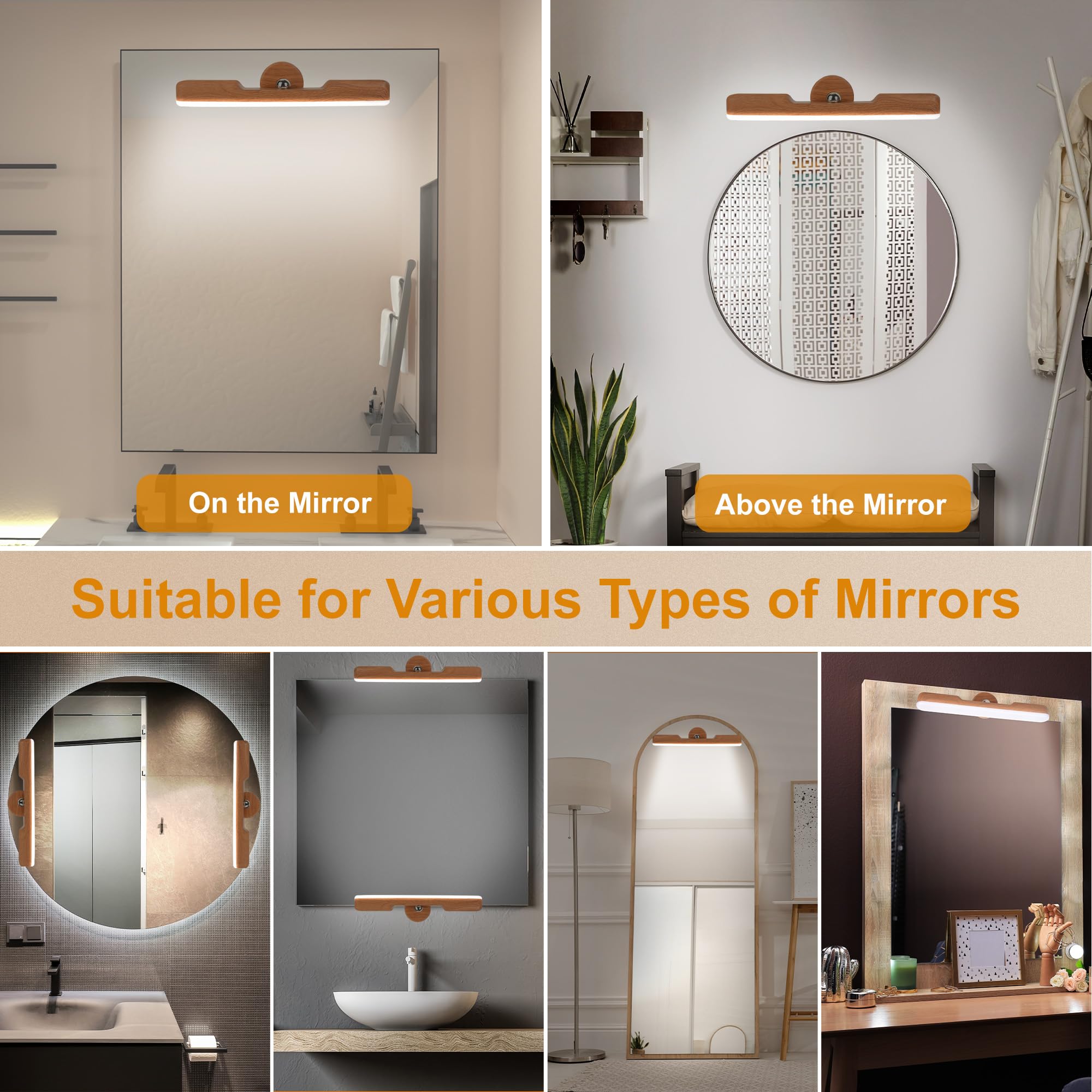 Benreom no-drill install vanity light attaches quickly to mirror surfaces.
