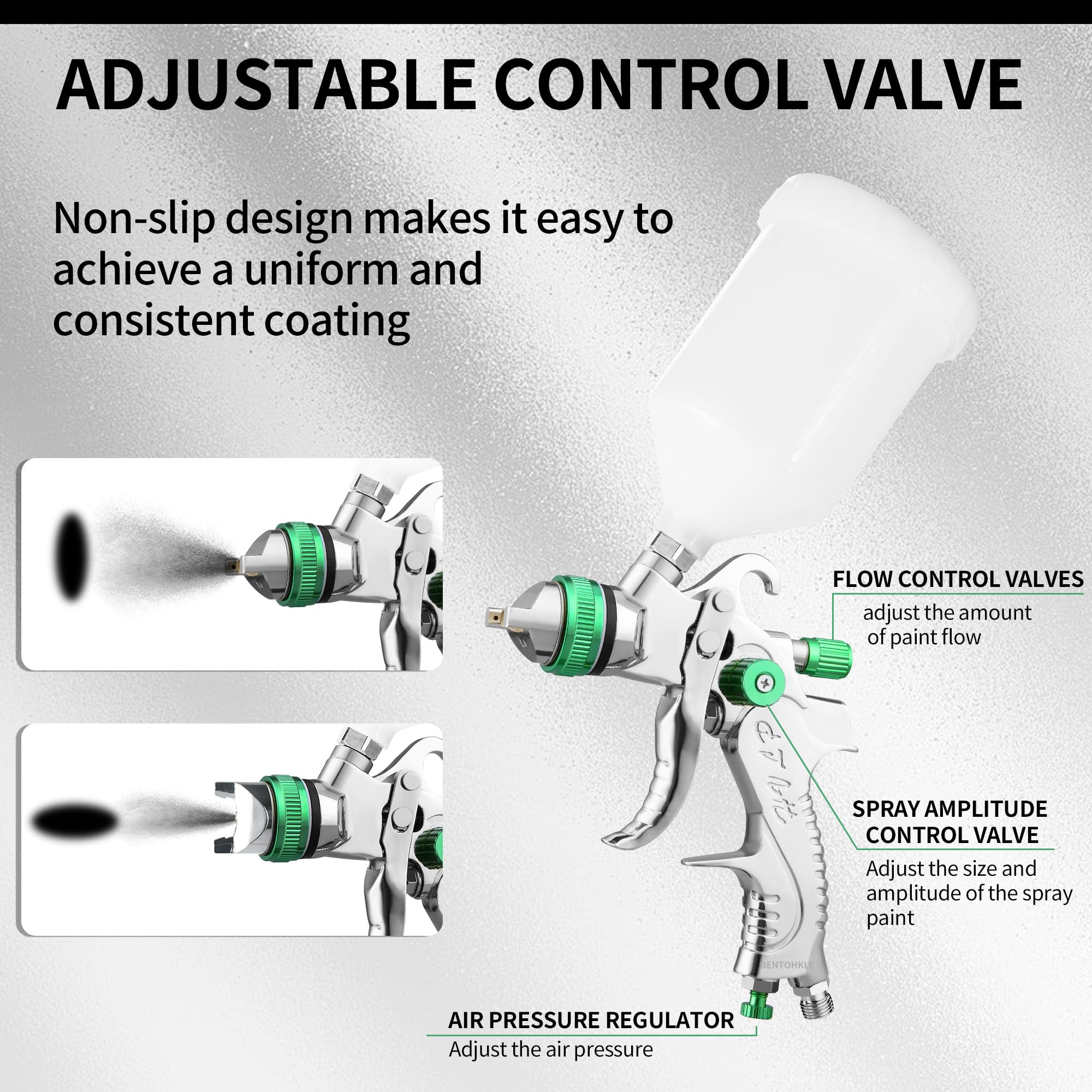 Bentohkle HVLP spray gun green 2.5mm nozzle ideal for thicker paints and priming.