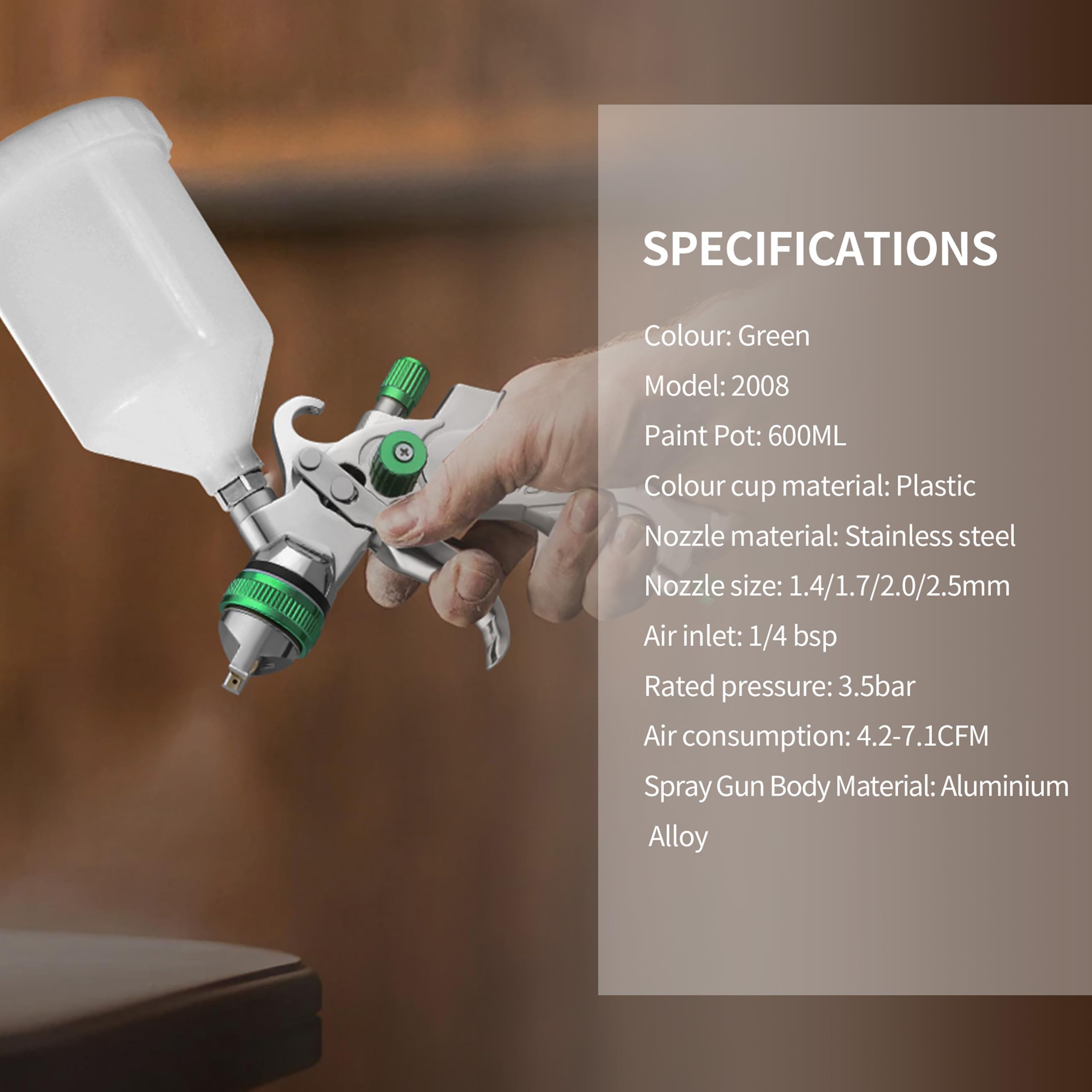 Bentohkle HVLP spray gun green cleaning kit included for maintenance.