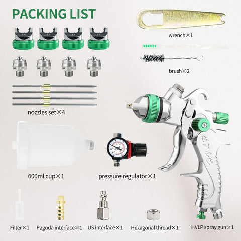 Bentohkle HVLP spray gun green gravity-feed assembly with easy-clean components.