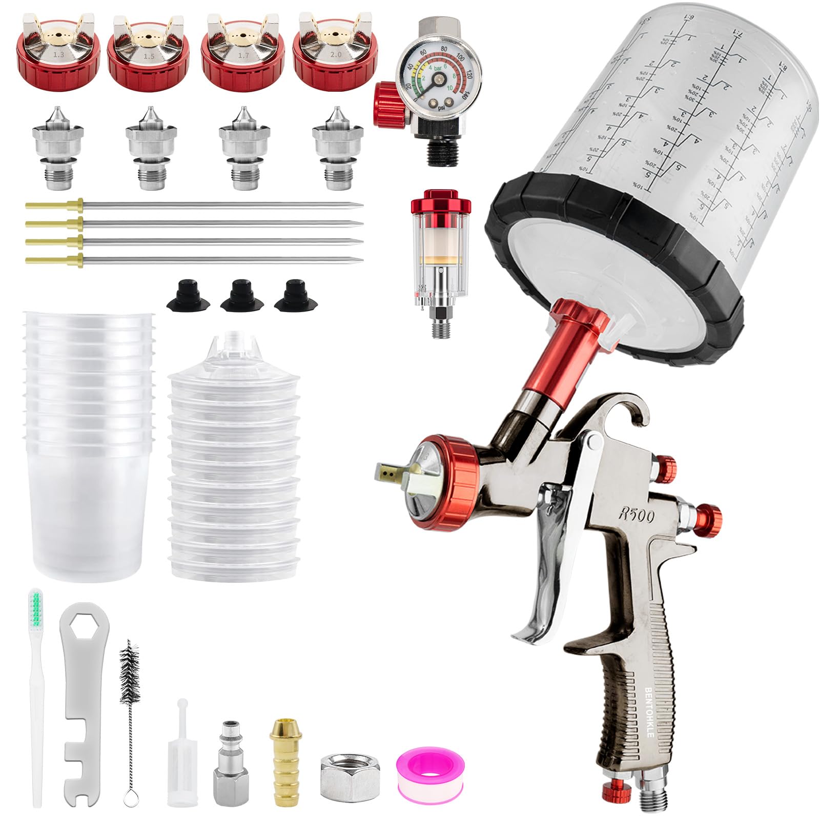 Bentohkle R500 spray gun front view for smooth LVLP application
