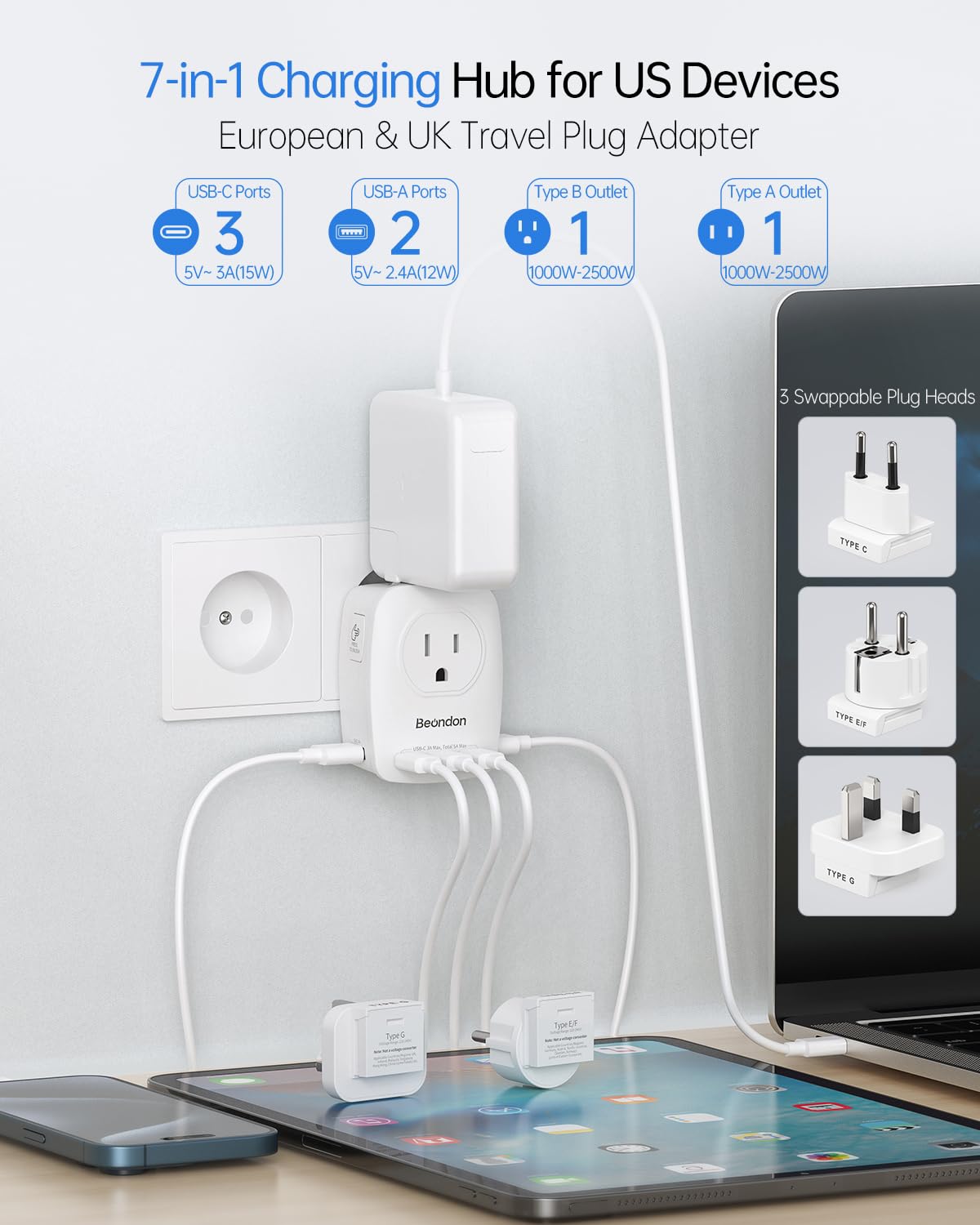 BEONDON five-port USB hub powers multiple devices together on the go