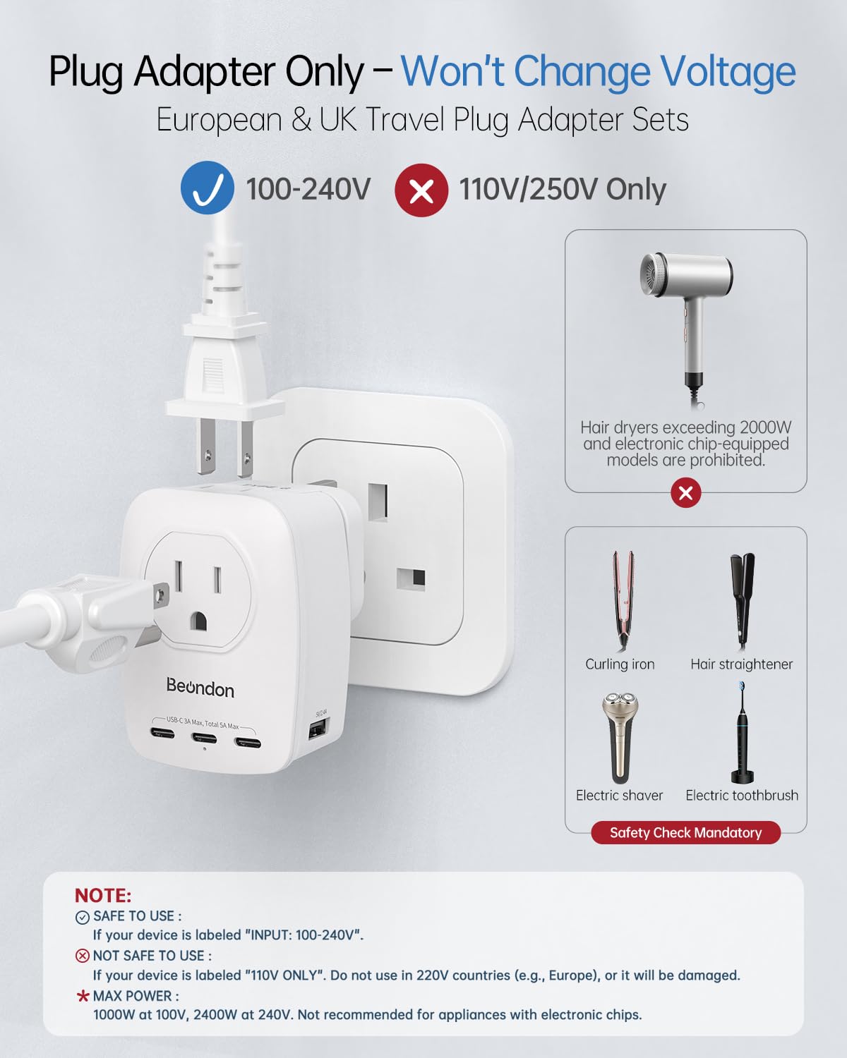 BEONDON built-in LED indicator helps check power status at a glance