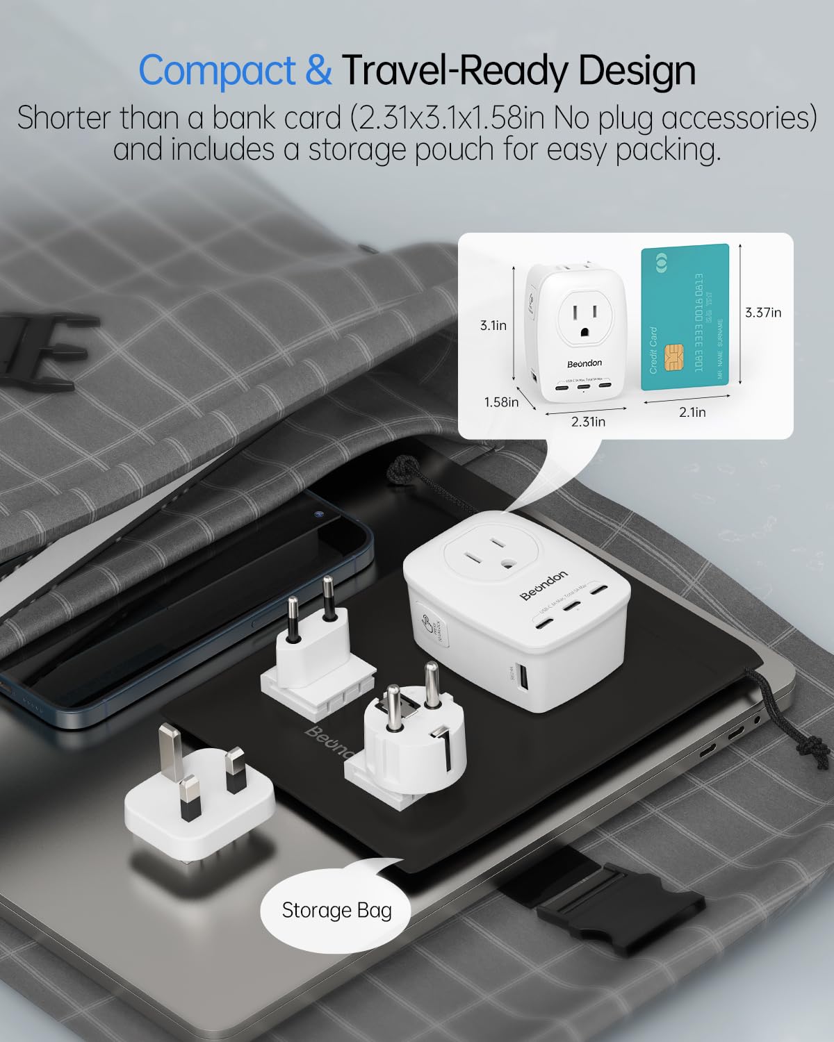 BEONDON storage pouch keeps adapters organized during travel