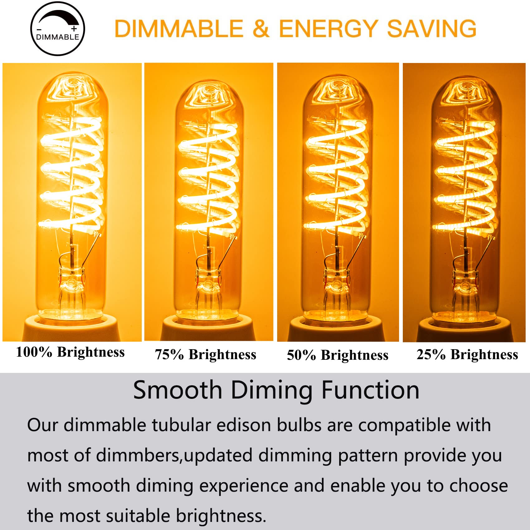 Beonllay T10 LED bulb vintage Edison tubular look and flicker-free performance.