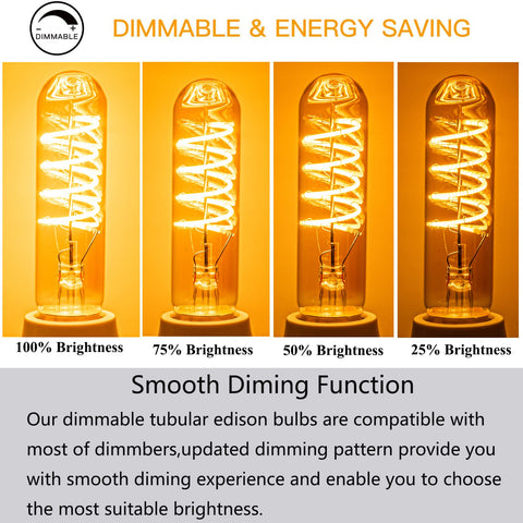 Beonllay T10 LED bulb vintage Edison tubular look and flicker-free performance.