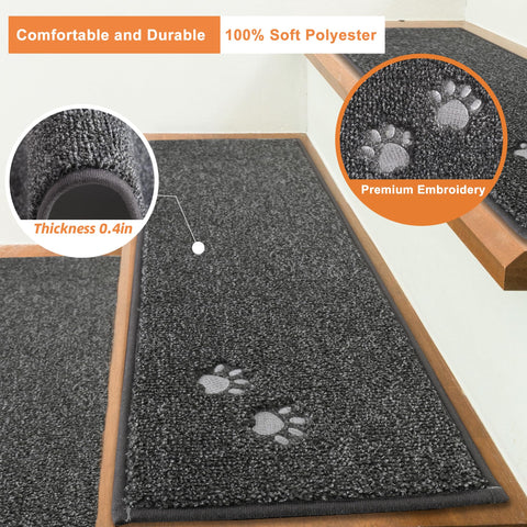 BEQHAUSE stair tread embroidered dog-footprint adds playful style.