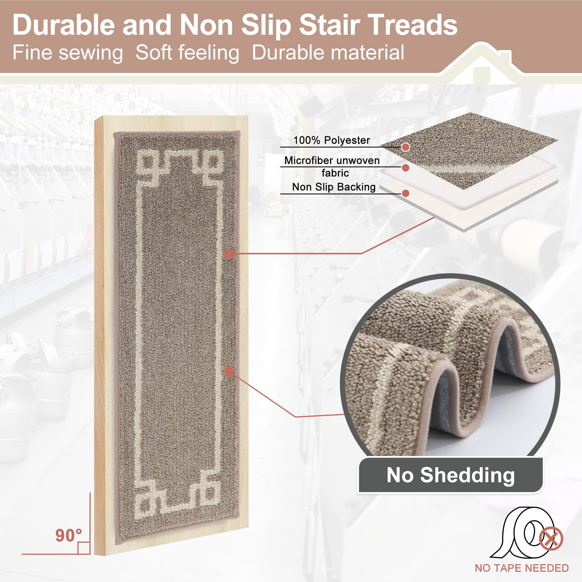 BEQHAUSE stair treads taupe color hides hair and matches decor