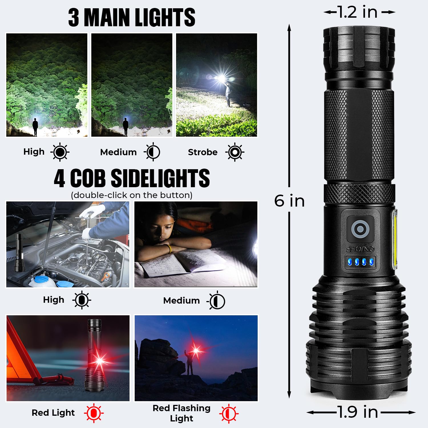 BERCOL seven lighting modes with COB work light