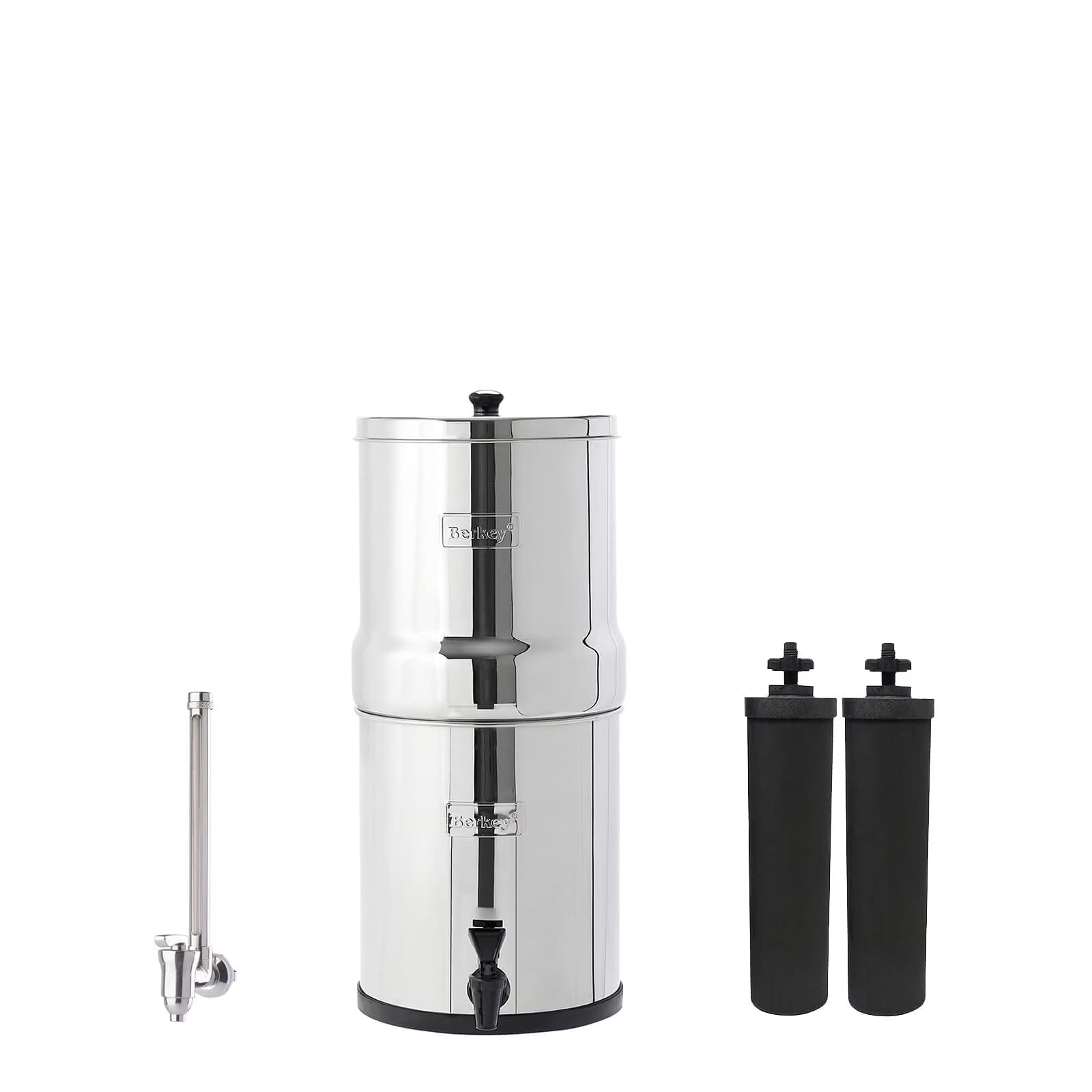 Berkey Royal water view spigot shows remaining water level for easy monitoring.