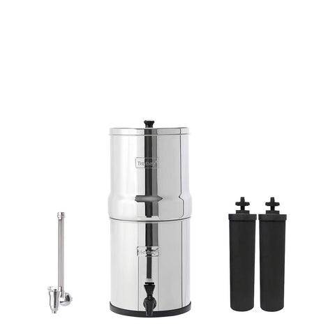 Berkey Royal water view spigot shows remaining water level for easy monitoring.