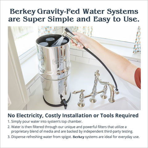 Purified water sample being poured from a Berkey system.