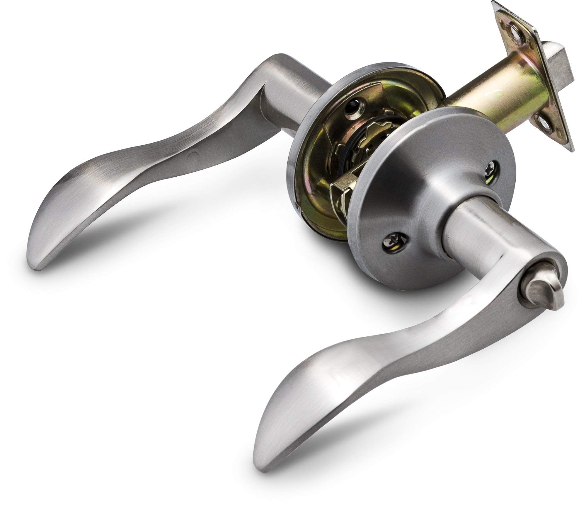 Berlin Modisch classic series door handle with durable satin nickel finish.