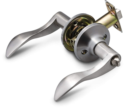 Berlin Modisch classic series door handle with durable satin nickel finish.