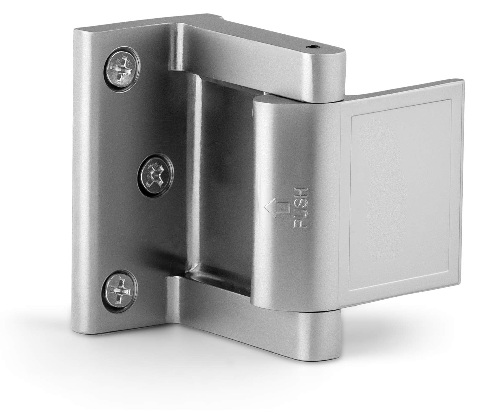 Berlin Modisch reinforcer on door in satin nickel adds strong security.