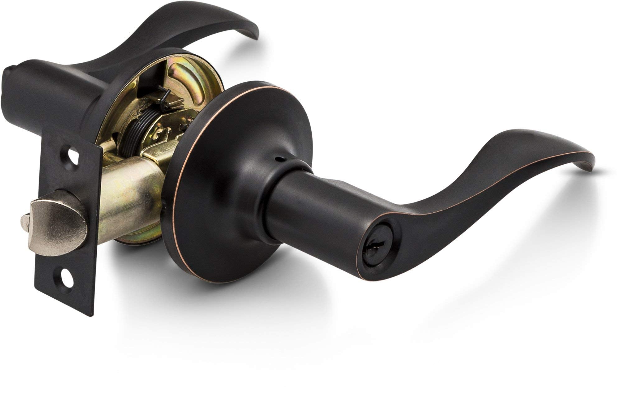 Oil rubbed bronze finish on Berlin Modisch entrance lever set for durability and style