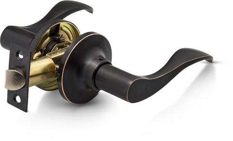 Berlin Modisch Passage Lever in oil rubbed bronze on a hallway door, durable for high-traffic spaces.