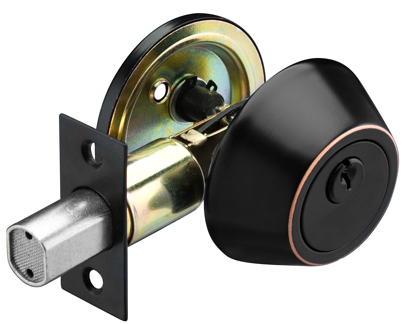 Square corner striker and installation view for Berlin Modisch door handle set