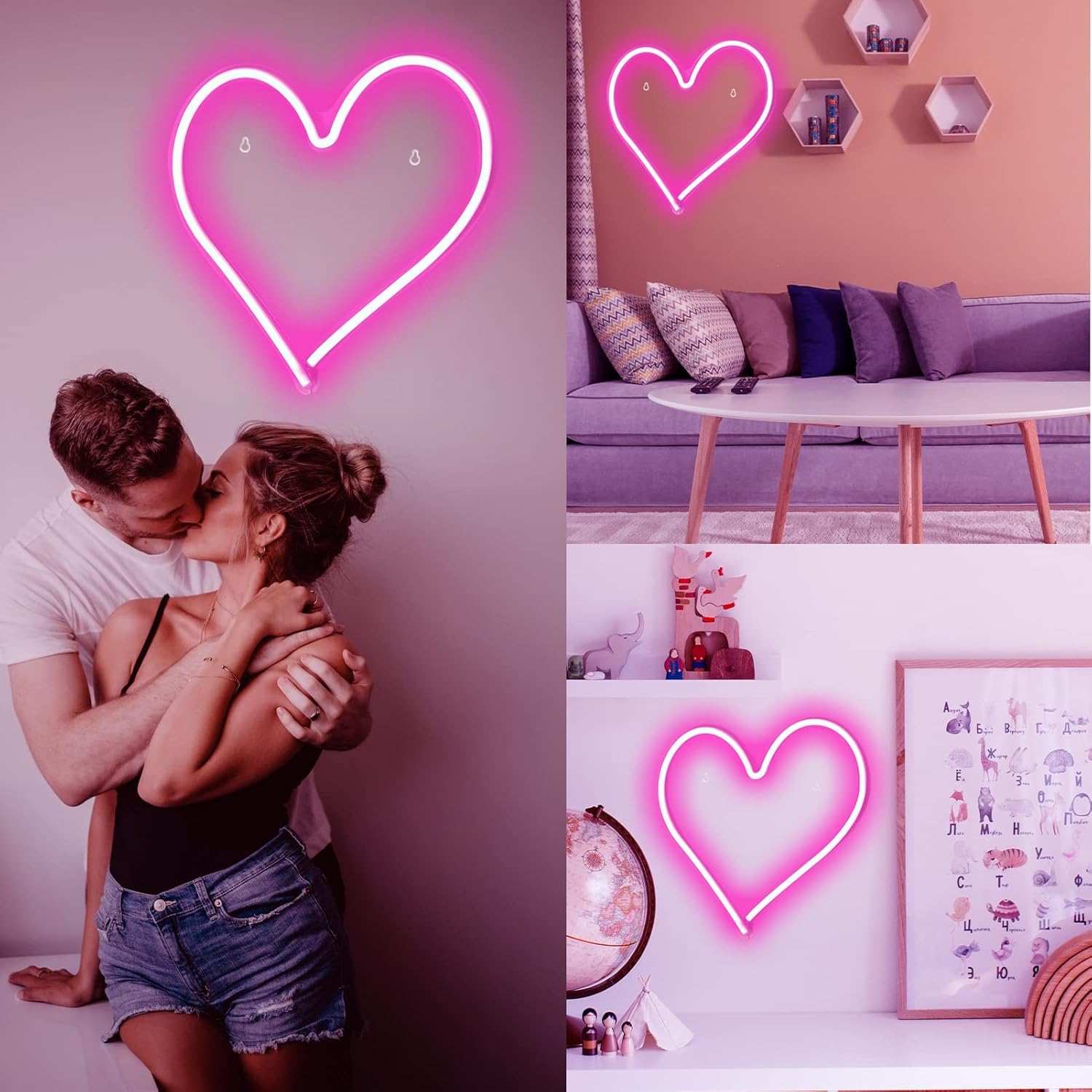 BerniceKelly pink heart neon sign suitable for kids' room with playful glow