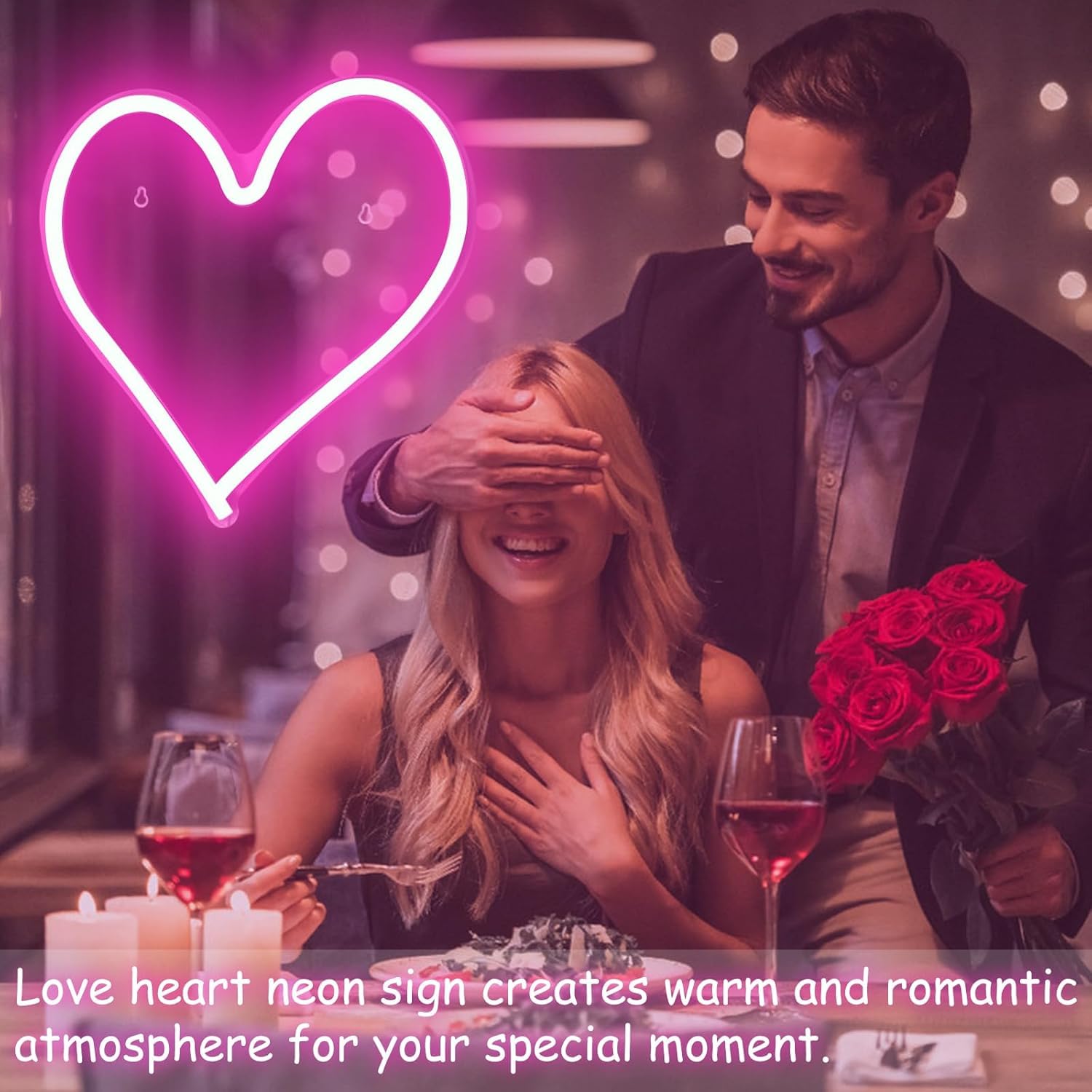 BerniceKelly pink heart neon sign wall-mounted with dimmable brightness for mood control