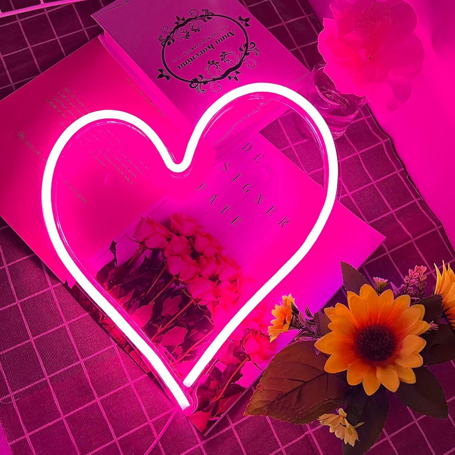 BerniceKelly pink heart neon sign provides soft glow as night light