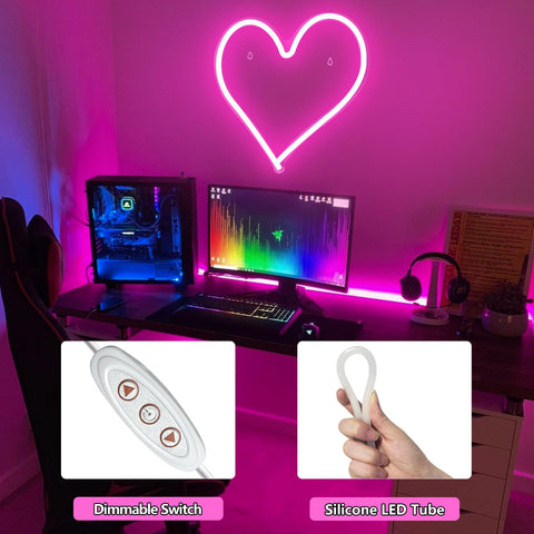BerniceKelly pink heart neon sign USB-powered for easy placement on desks and shelves
