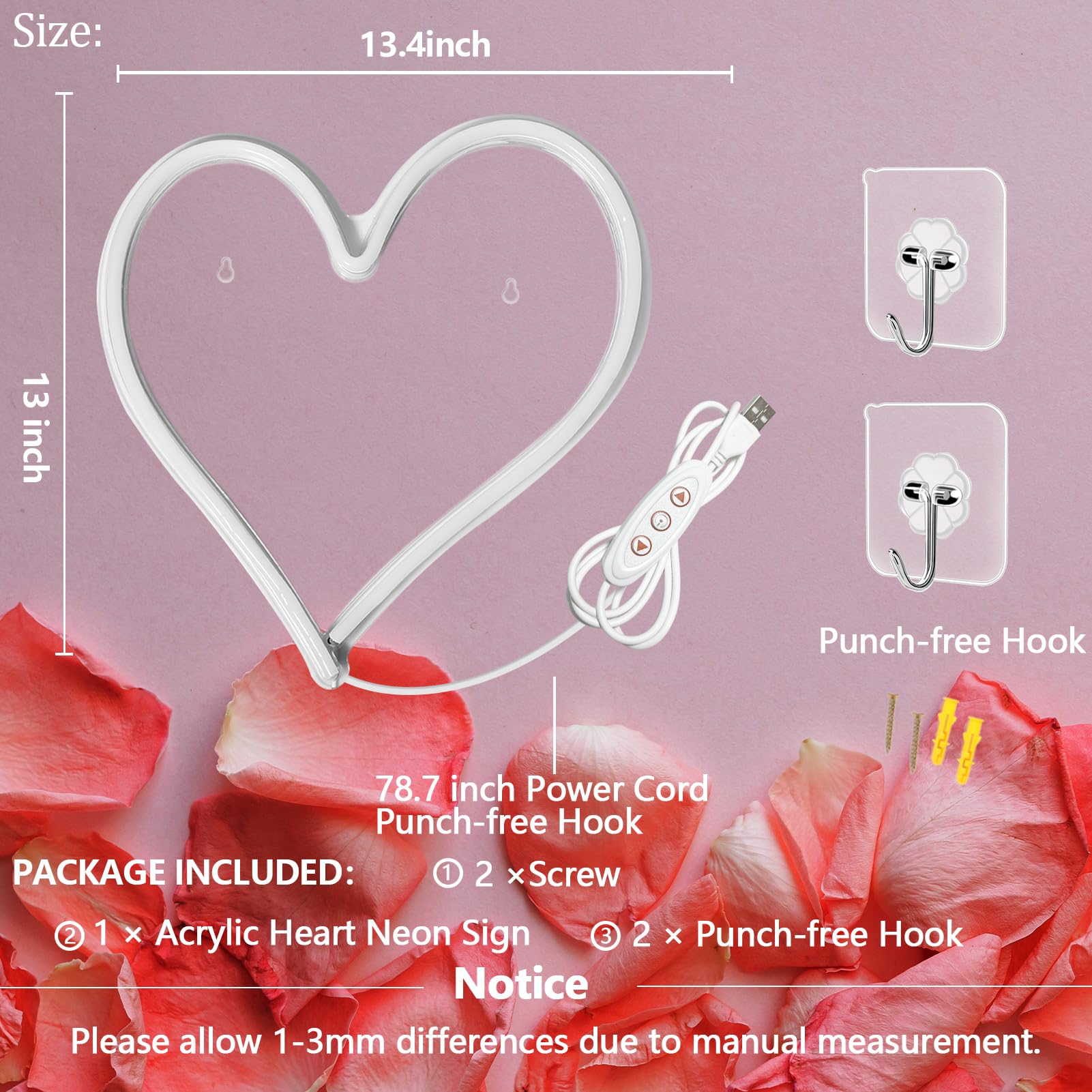 BerniceKelly pink heart neon sign wall-mount setup for quick installation