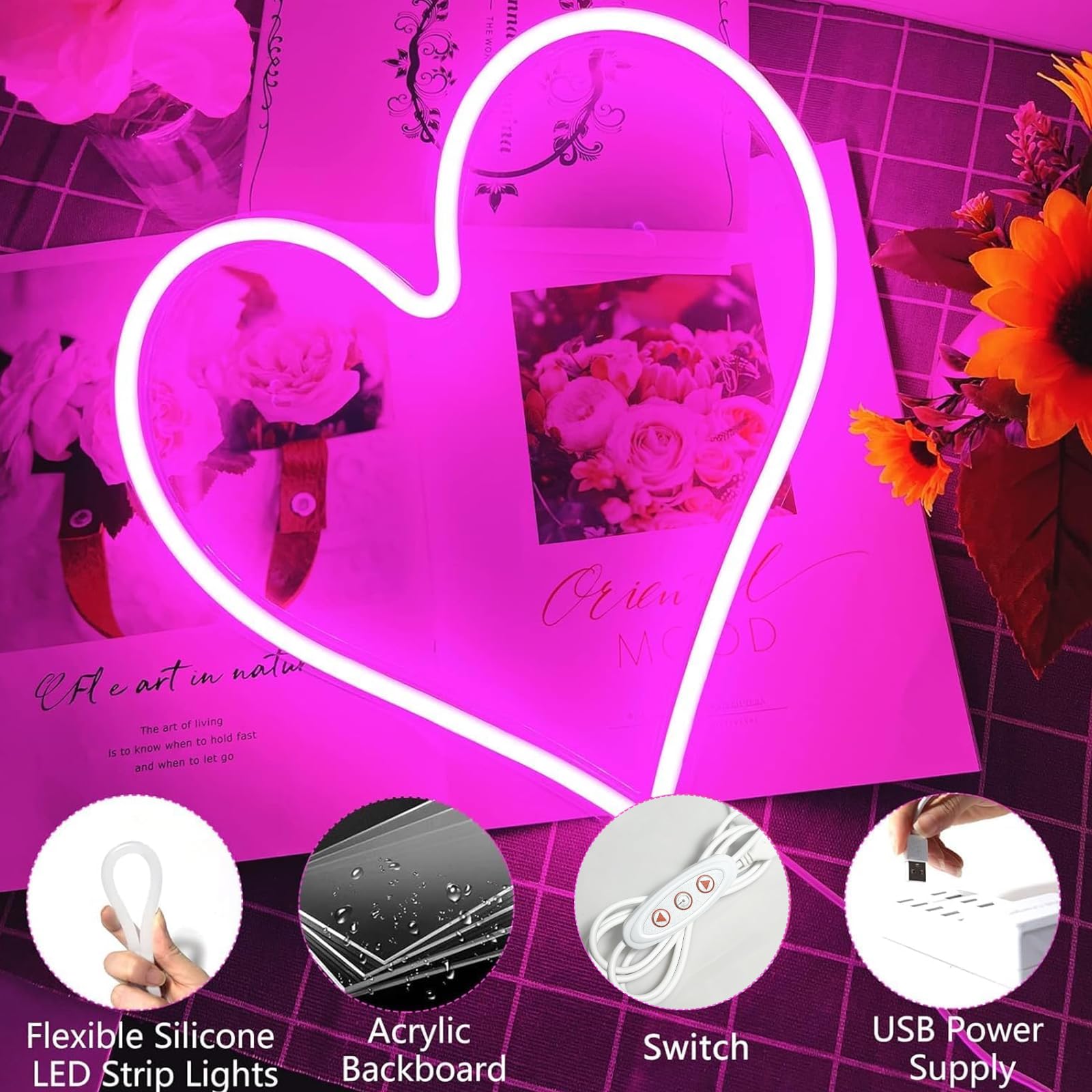 BerniceKelly pink heart neon sign ideal for weddings and parties as decor focal