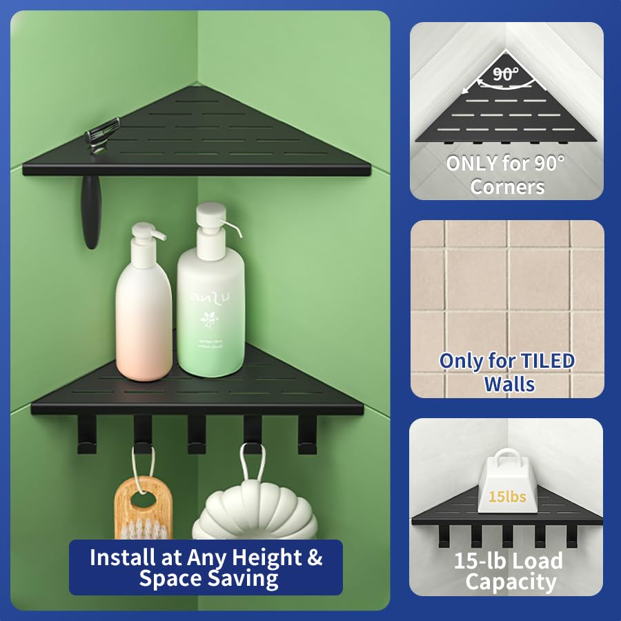Bernkot shower shelf includes razor hole for easy razor storage and quick access.