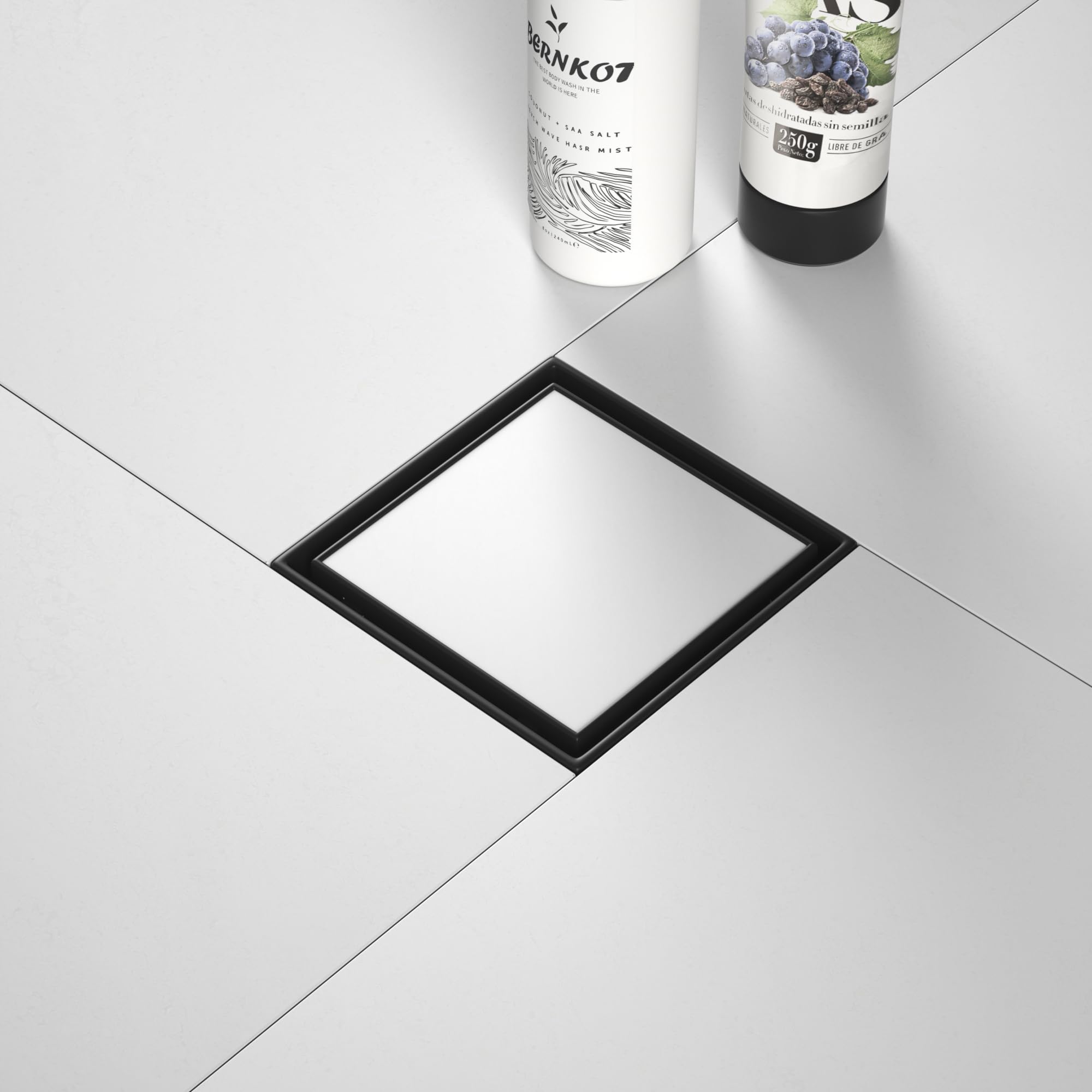Bernkot square shower drain 4-inch matte black for durable, stylish bathroom drainage