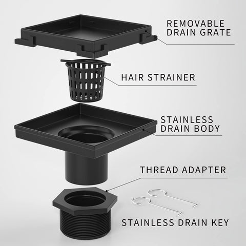 Bernkot square drain height-adjustment threaded adapter for level installs