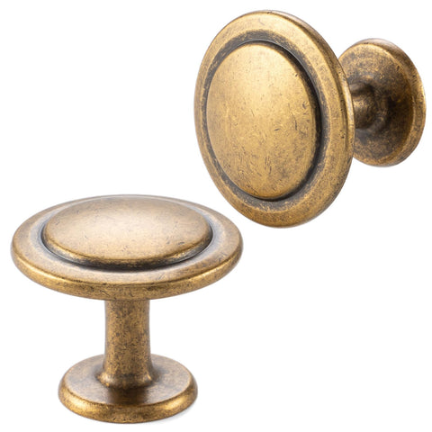 BEROSSA antique brass round knob close-up; durable solid metal and vintage finish.