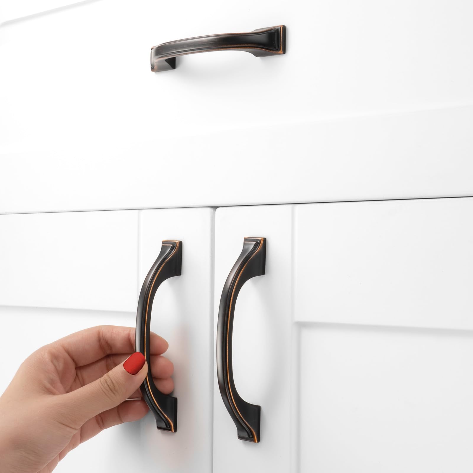 BEROSSA bronze drawer pulls mounted on a door for a refreshed look