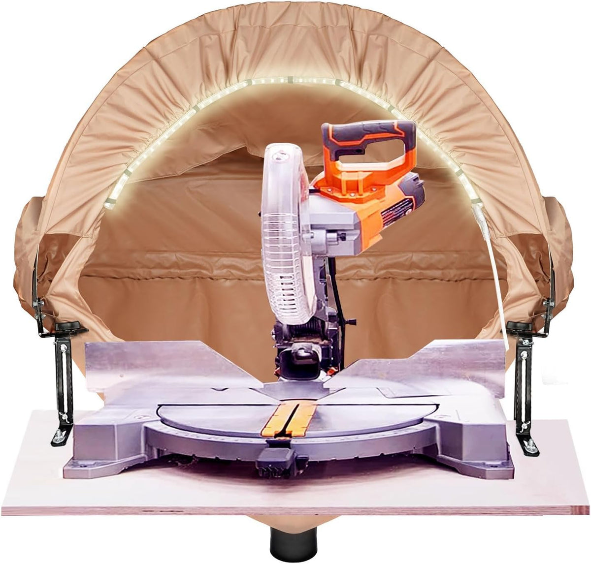 BERPET miter saw dust hood with LED light improves visibility during cuts