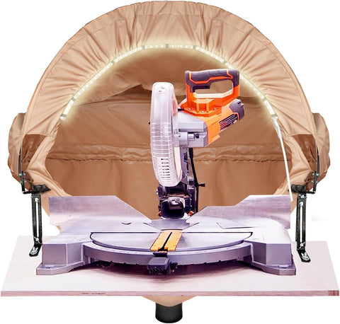 BERPET miter saw dust hood with LED light improves visibility during cuts