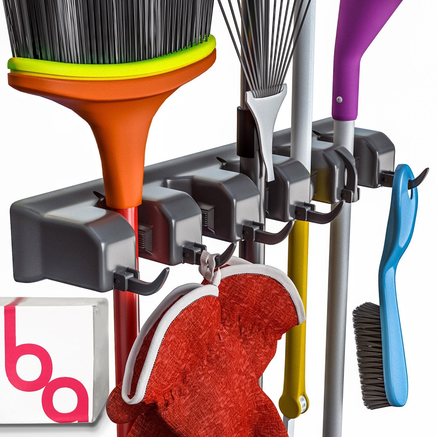 Berry Ave Extra Grip Mop & Broom Holder wall-mount keeps mops and brooms off the floor.
