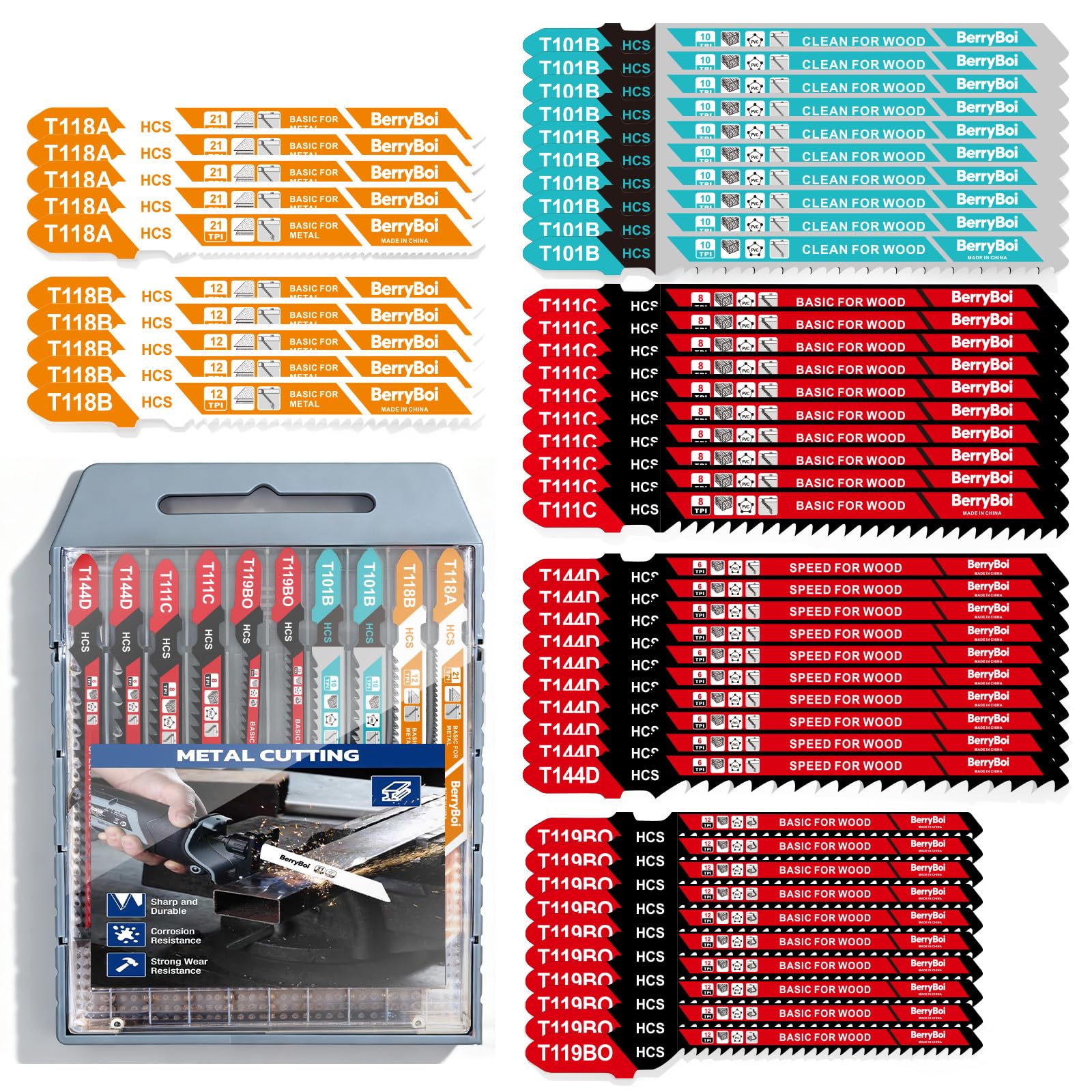 BerryBoi 50-pcs T-shank blades set for wood and metal enable smooth, precise cuts