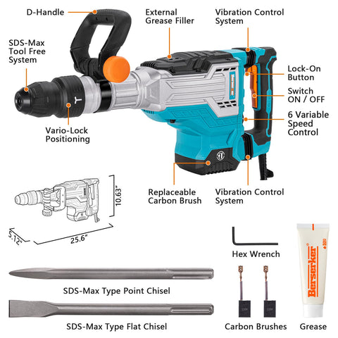Berserker demolition hammer side view emphasizing compact profile and balance