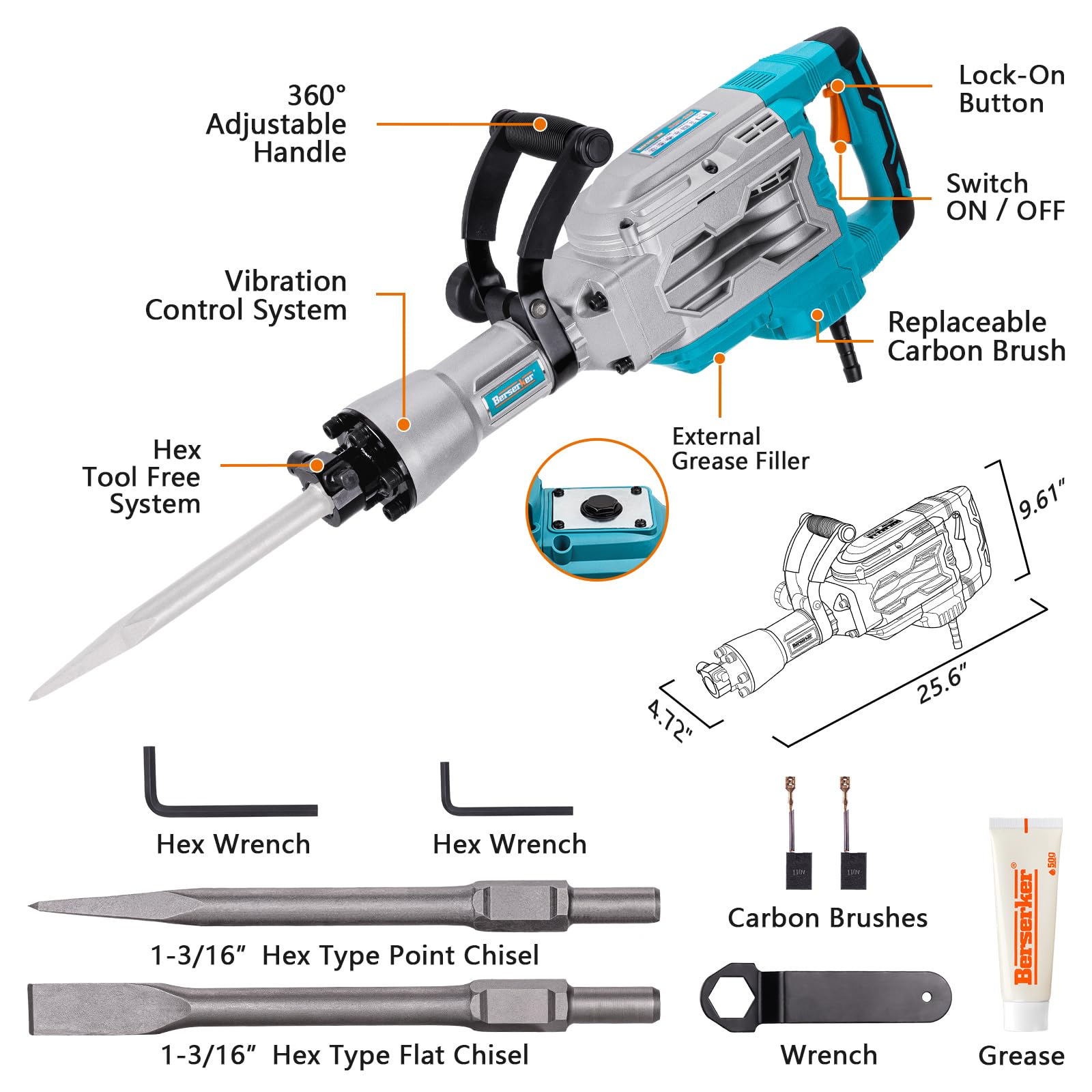Berserker carrying case keeps accessories organized during job site work.