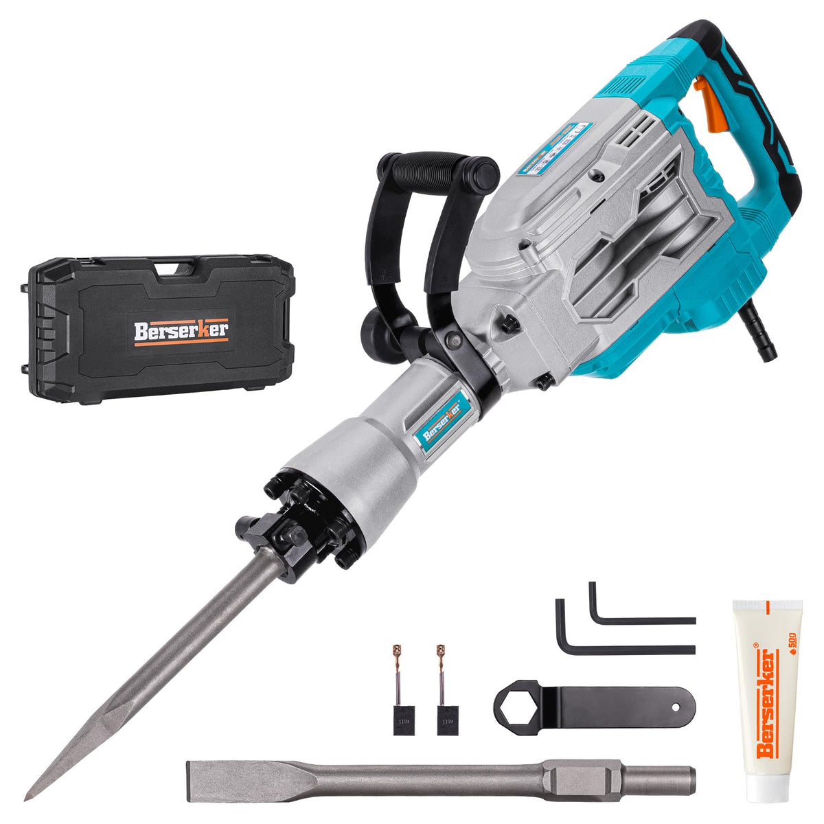 Berserker demolition jack hammer 1700W powering fast concrete demolition on site.