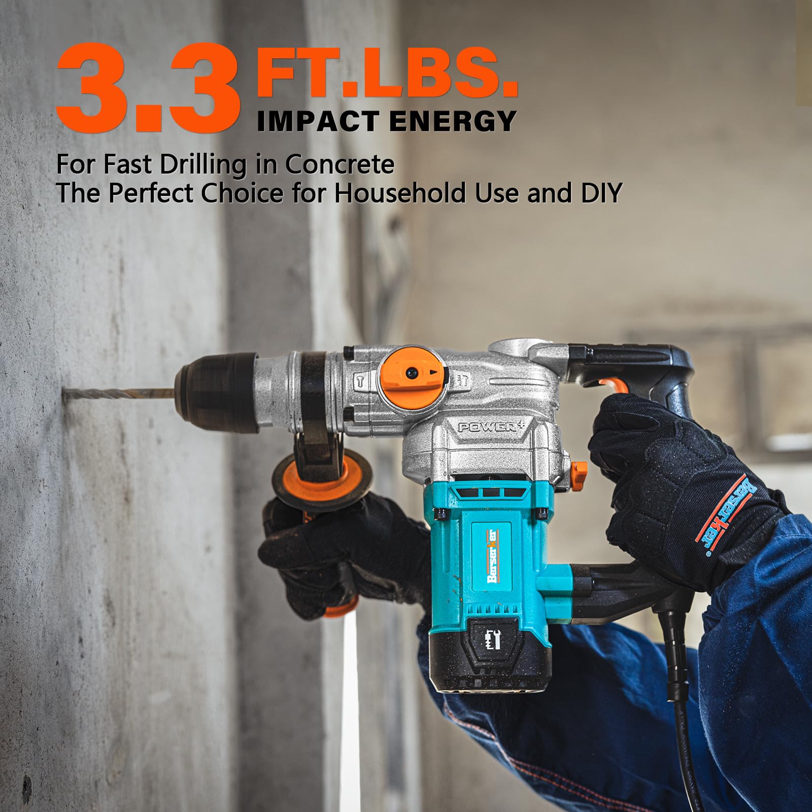 Automatic bit locking and dust protection highlight convenient setup.