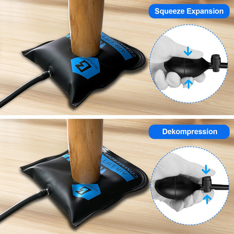 Bershaker Air Wedge Bag Pump in use inflating to lift a cabinet safely