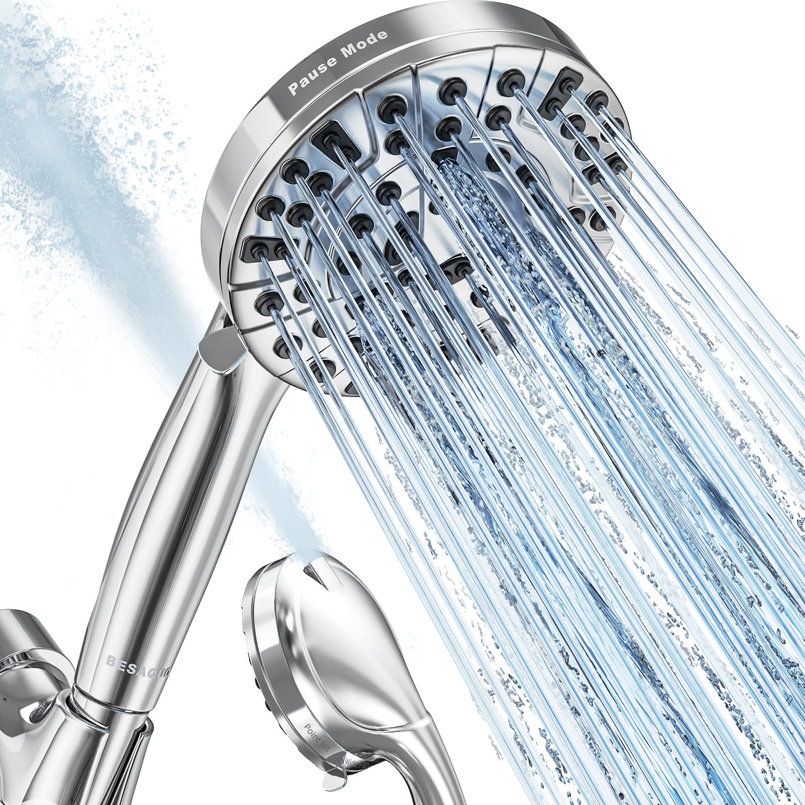 BESAQUO shower head front view highlights high-pressure performance.