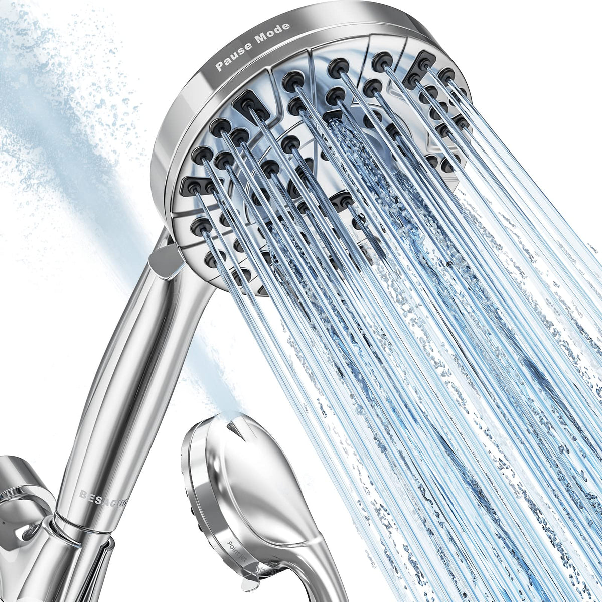 BESAQUO shower head front view highlights high-pressure performance.