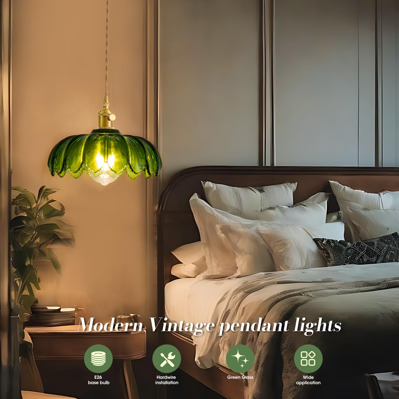 Beser·Win green glass pendant lamp side view adds decorative character to dining areas