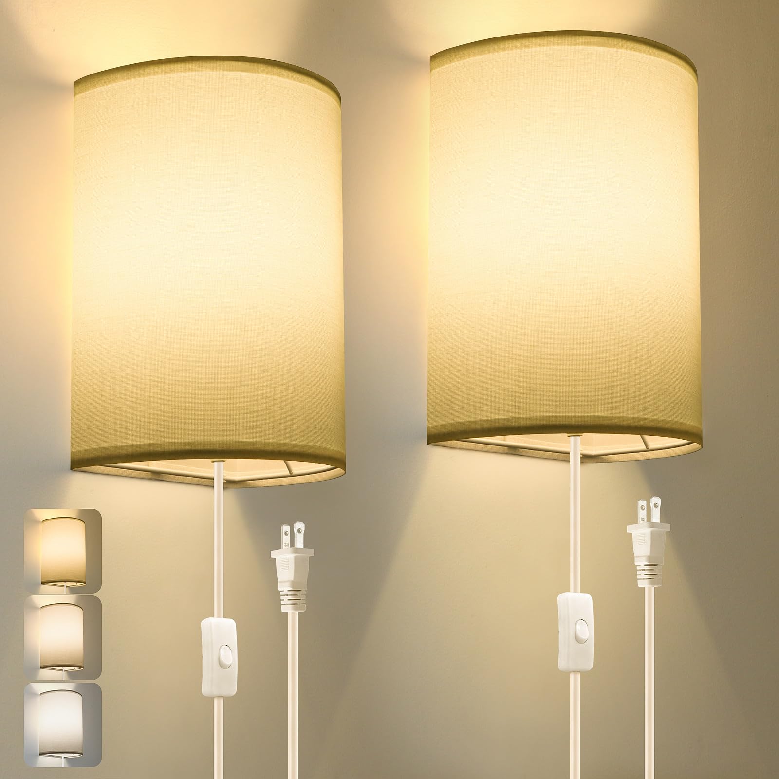 Beser·Win plug-in wall sconce showing 3-color setting for versatile lighting