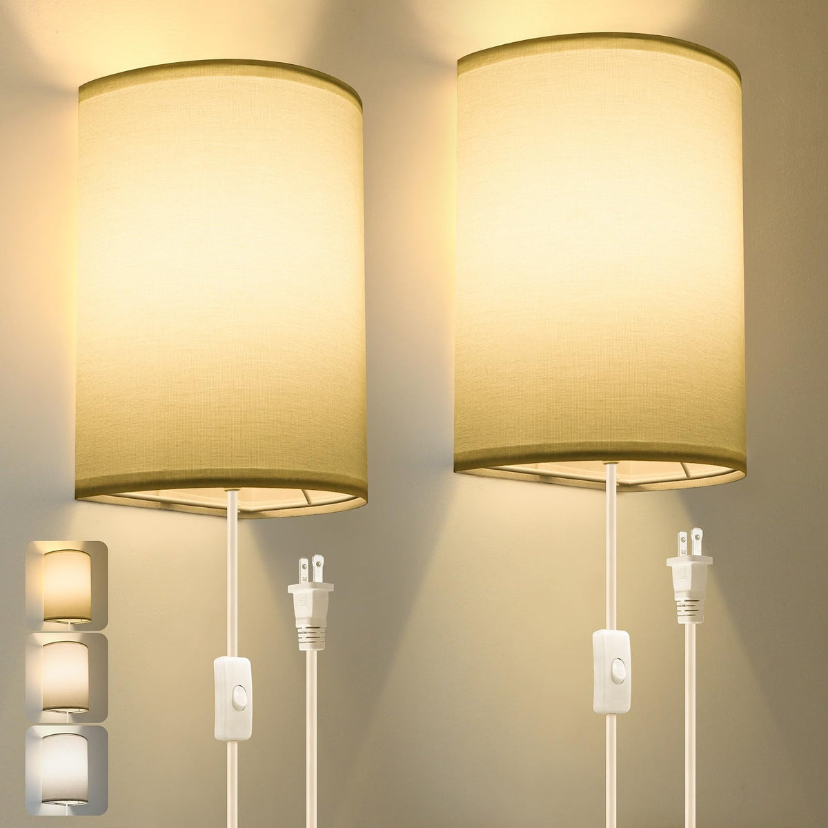 Beser·Win plug-in wall sconce showing 3-color setting for versatile lighting
